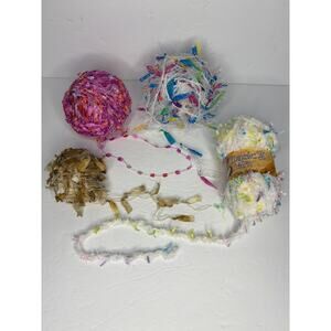 Mixed Lot of Fun Yarn 8 Oz Novelty Eyelash Flag Crochet Knit Craft DIY Gift